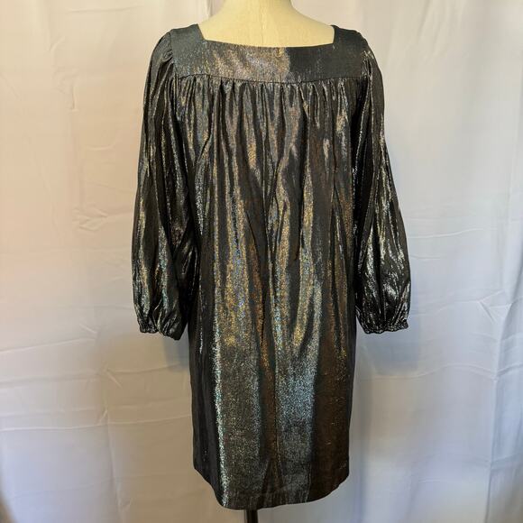 Betsey Johnson Vintage Metallic Silk Babydoll Puff Sleeve Dress Sz 8 Made in USA - Picture 3 of 7